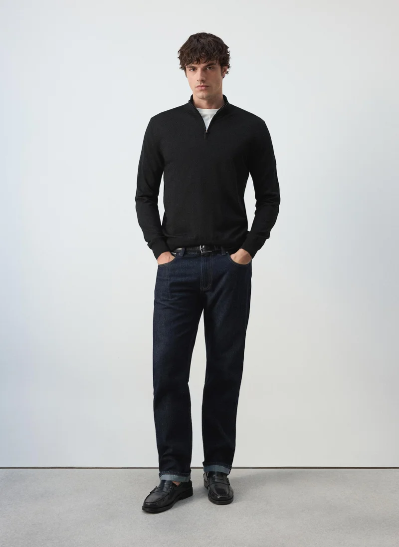 Mango Man  100% merino wool sweater with zip-neck for Men | Best Price UAE