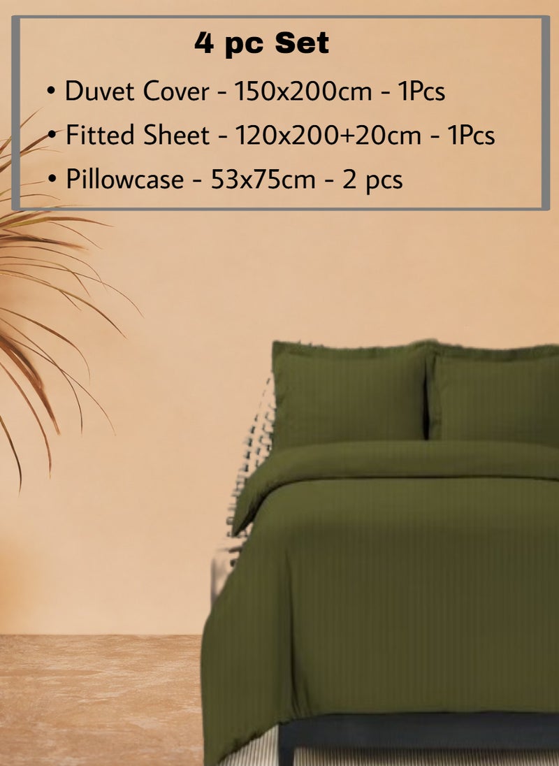 REDTOMMY طقم أغطية سرير دوفية من 4 قطع بحجم مفرد - غطاء دوفية (150x200 سم)، ملاءة مشدودة (120x200+20 سم) و 2 غطاء وسادة (53x75 سم)، اللون - زيتوني - Image 2