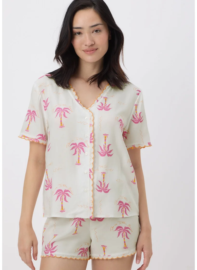 Matalan Multicolour Palm Tree Scallop Edge Pyjama Set