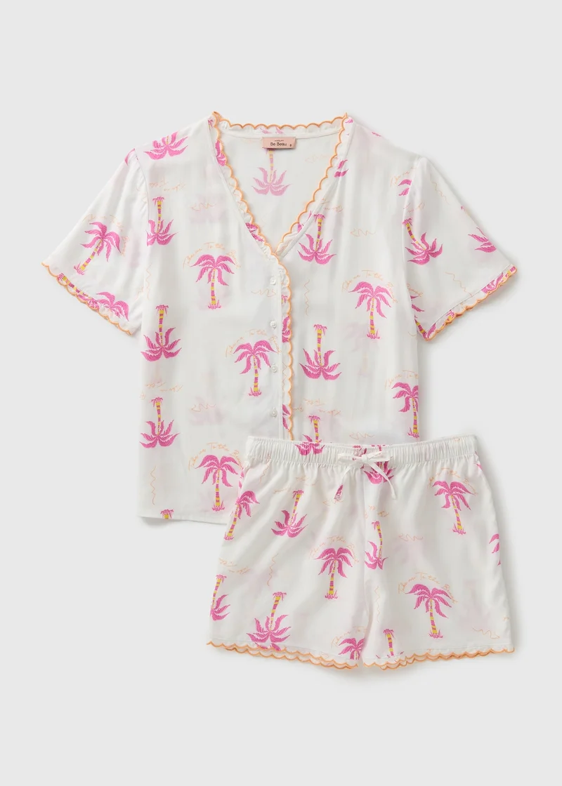 Matalan Multicolour Palm Tree Scallop Edge Pyjama Set