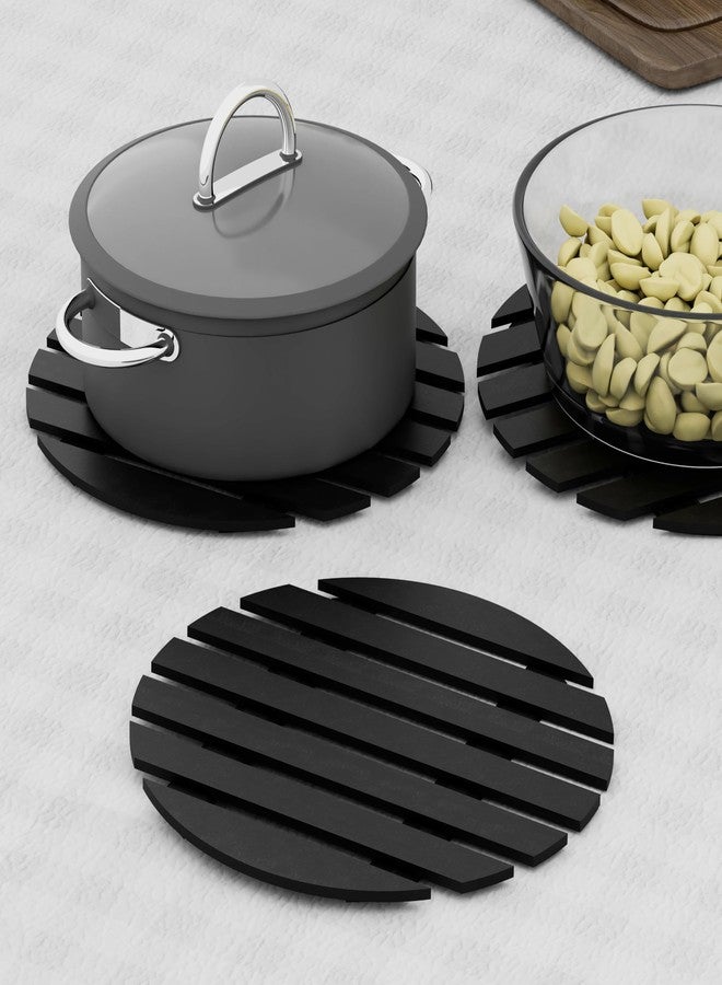 Picrazee Wooden Trivet Table Mats, Non-Slip, Pans Pot Holder Placemat for Bowl Dishes at Dining Table (2 Round Trivets) - Image 1