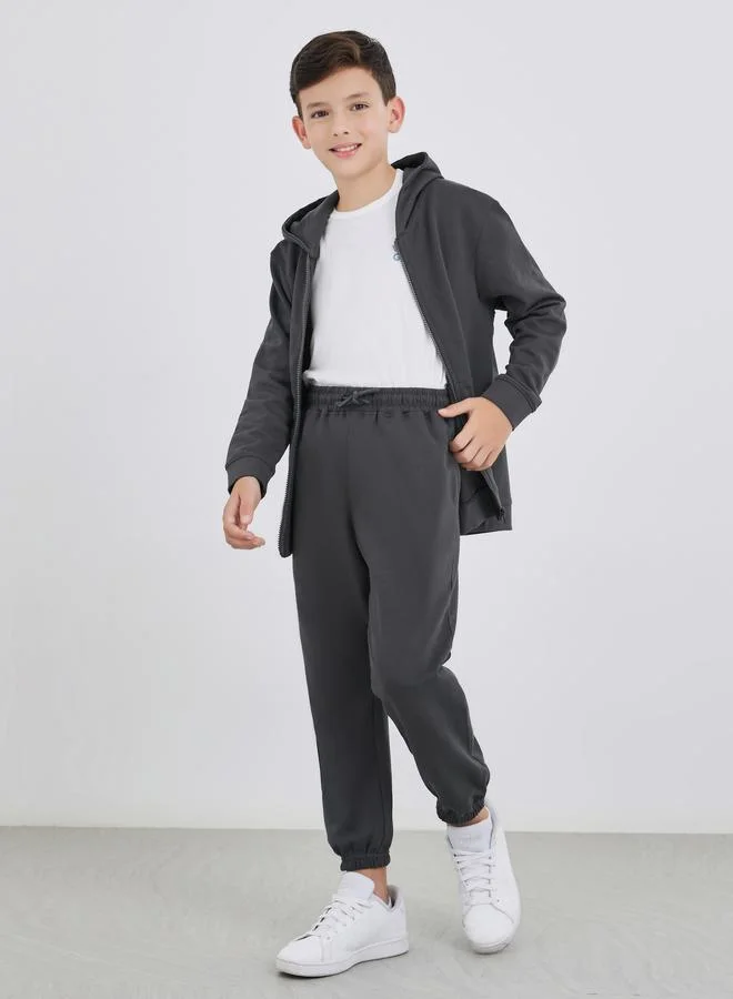 ستايلي Styli Charcoal Solid Cuffed Joggers with Slip Pockets