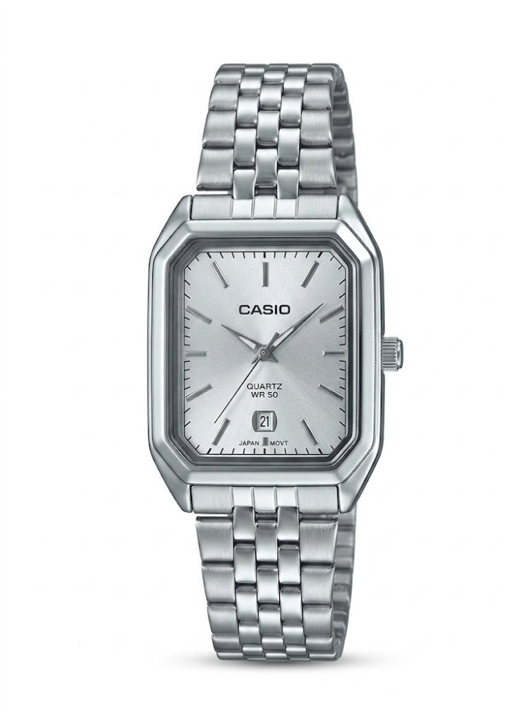 Casio Classic Analog Watch with Stainless Steel Linked Bracelet and Silver Rectangular Dial - Image 1