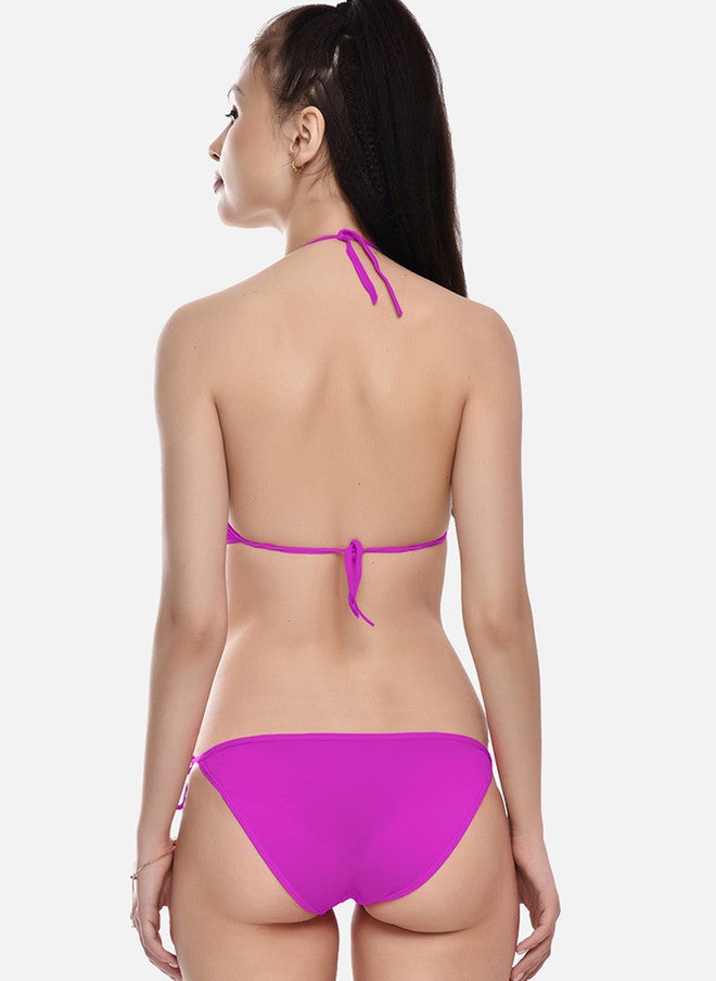 FIMS Women Black & Purple Pack Of 3 Solid Bikini Set - Image 5