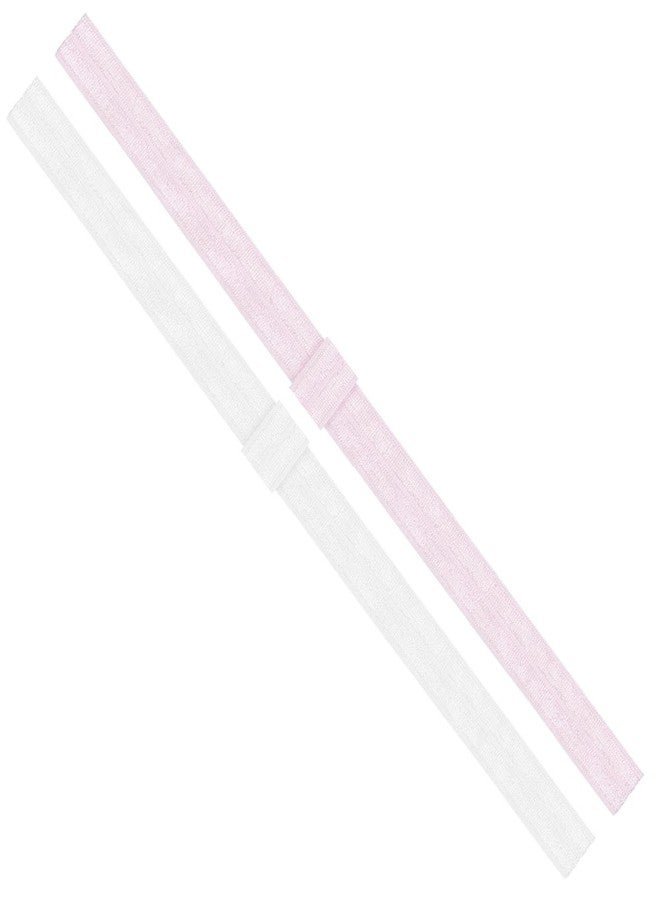 Wee Ones Baby Girls' Two Add-A-Bow Baby Elastic Head Bands - White and Light Pink (6-24 months)