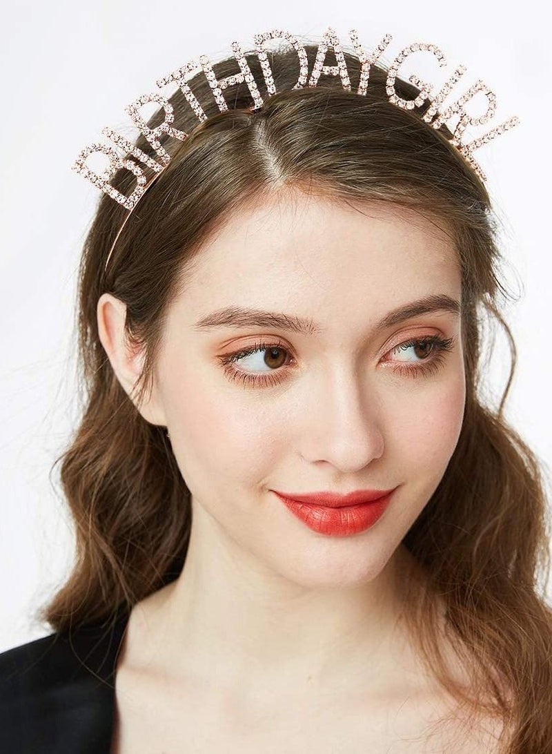 MARGOUN Birthday Girl Sash and Rhinestone Diamond Headband Set Girls Women Birthday Decoration Party Supplies Rose Gold - Image 2