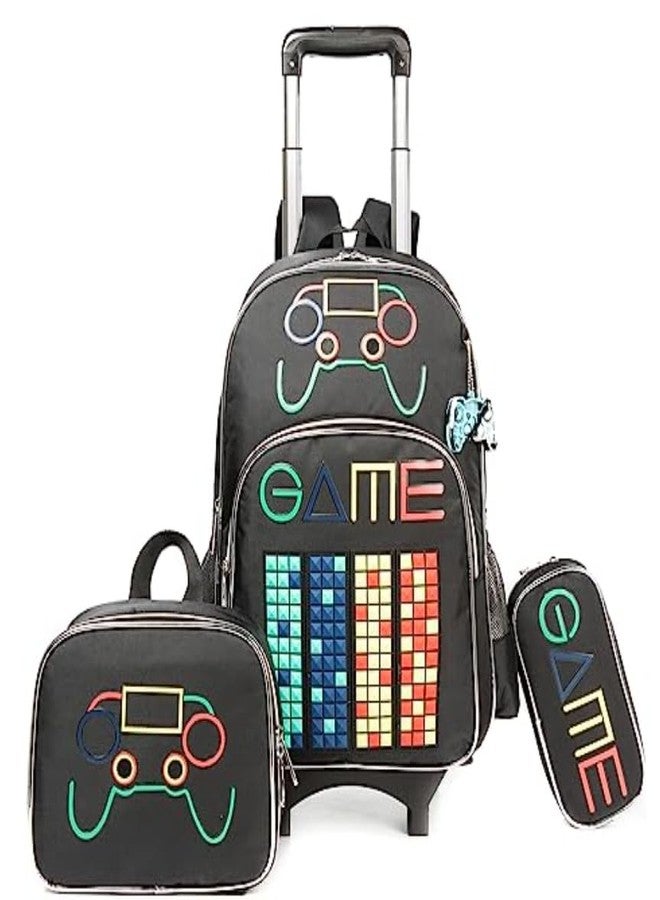 Oruiji Rolling Backpack for Kids 8-12 Rolling Backpack for School Roller Backpacks for Kids, Black Block, Medium to Large - Image 1