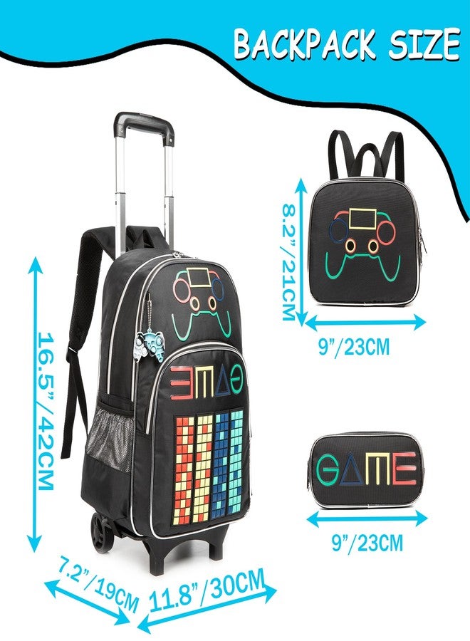 Oruiji Rolling Backpack for Kids 8-12 Rolling Backpack for School Roller Backpacks for Kids, Black Block, Medium to Large - Image 2