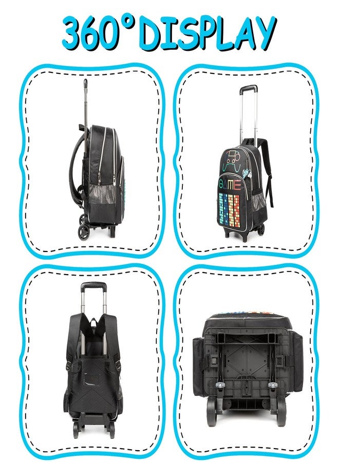 Oruiji Rolling Backpack for Kids 8-12 Rolling Backpack for School Roller Backpacks for Kids, Black Block, Medium to Large - Image 3