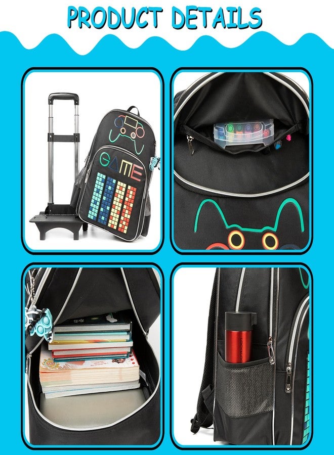 Oruiji Rolling Backpack for Kids 8-12 Rolling Backpack for School Roller Backpacks for Kids, Black Block, Medium to Large - Image 4