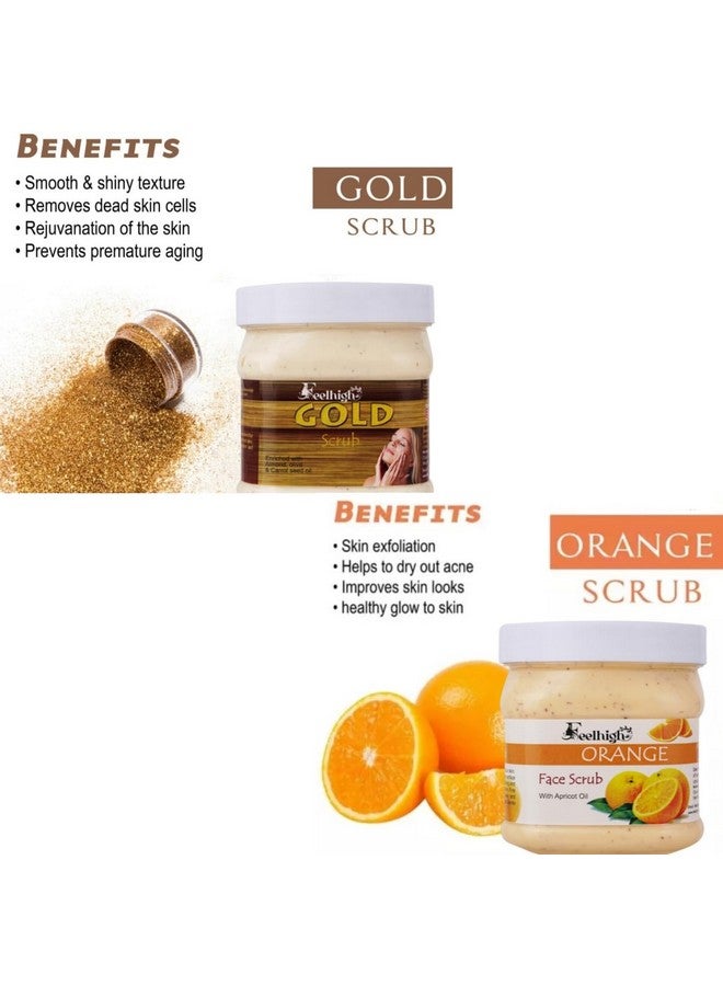 FEELHIGH Face & Body Feelhigh Gold Scrub Enriched with Almond, Olive And Carrot seeds Oil Helps to Glowing Skin Brightening 500ml And Orange Skin Smoothening Scrub Enriched with Apricot oil Extract 500ml-Skin Care Products Men And Women - Image 2