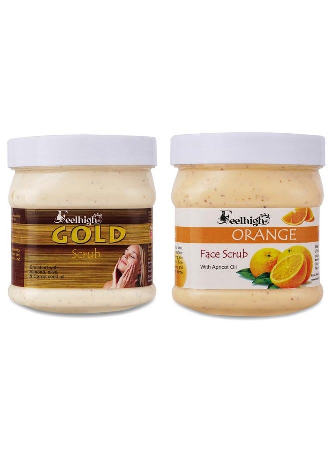 FEELHIGH Face & Body Feelhigh Gold Scrub Enriched with Almond, Olive And Carrot seeds Oil Helps to Glowing Skin Brightening 500ml And Orange Skin Smoothening Scrub Enriched with Apricot oil Extract 500ml-Skin Care Products Men And Women - Image 1