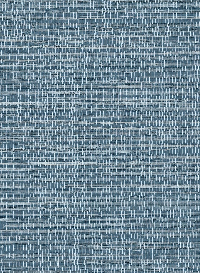 JiffDiff Grasscloth Wallpaper Peel and Stick Blue Grassweave Peel & Stick Wallpaper Textured Stick on Wallpaper Contact Paper 17.3"x118" - Image 1