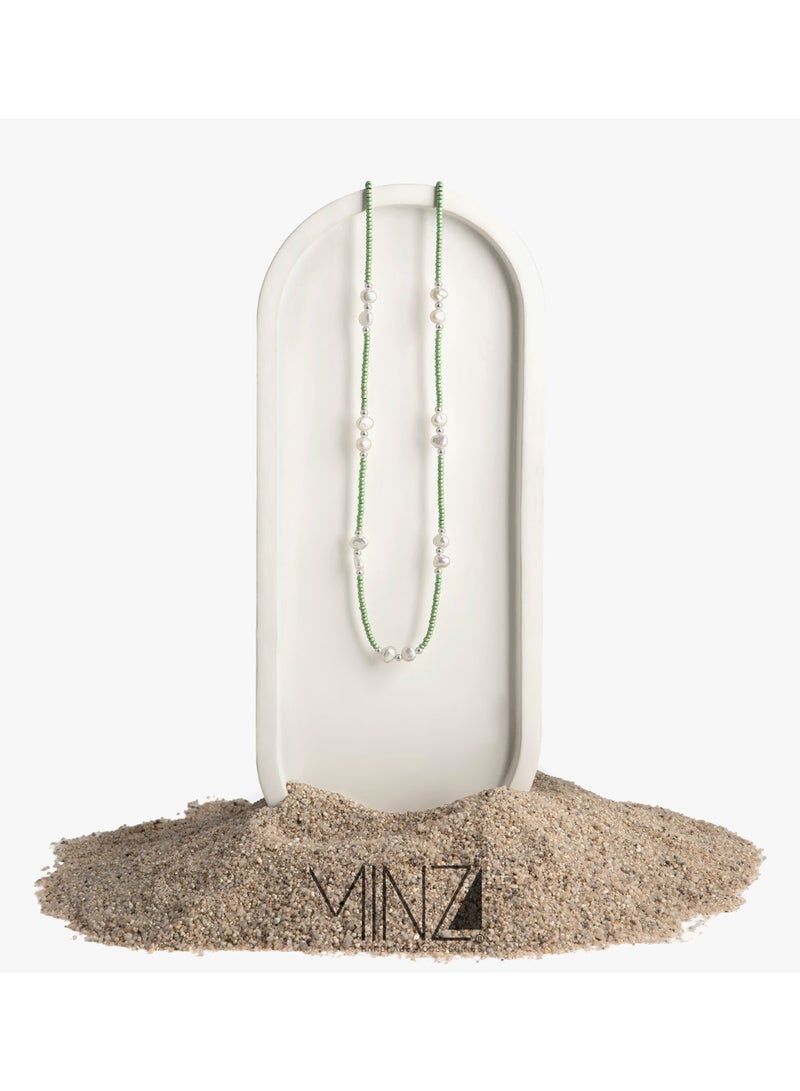 Minza “Medusa” Women’s Necklace, Sterling Silver 925 with Green Czech Seed Beads & Cultured Pearls, Adjustable Necklace for Women, Jewelry for Casual & Special Occasion - Image 4