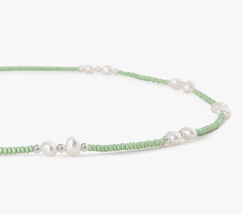 Minza “Medusa” Women’s Necklace, Sterling Silver 925 with Green Czech Seed Beads & Cultured Pearls, Adjustable Necklace for Women, Jewelry for Casual & Special Occasion - Image 5