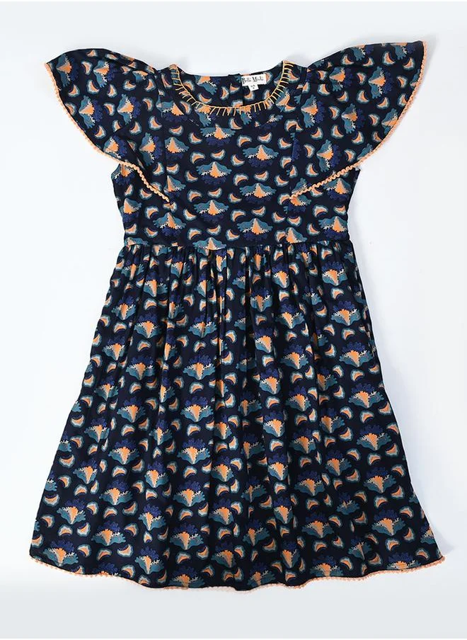 BELLA MODA Bella Moda All-Over Print Flutter Sleeves Dress with Lace Trim