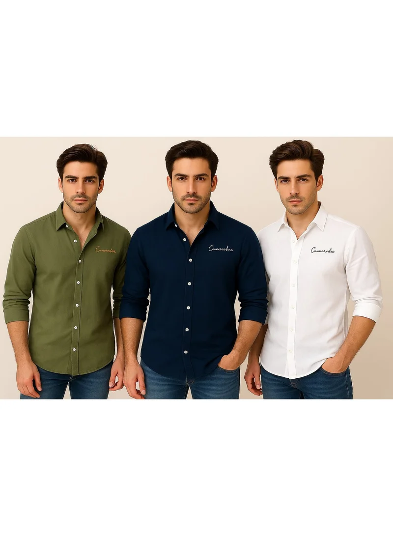 THUGFIT PREMIUM LINEN SHIRT PACK OF 3 WHITE + BLUE + GREEN