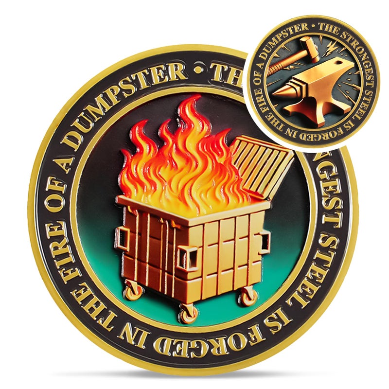 IELCJJ Original Dumpster Fire Challenge Coin - Strong Steel Mini Dumpster Fire Coin - Hilarious Funny Desk Accessories for Work - Coworker Go Away Token - Inspirational Gifts for Men Women Teacher - Image 1