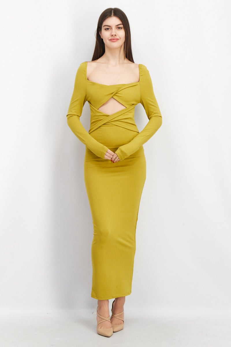 Yaura Women Textured Maxi Dress, Green - Image 1