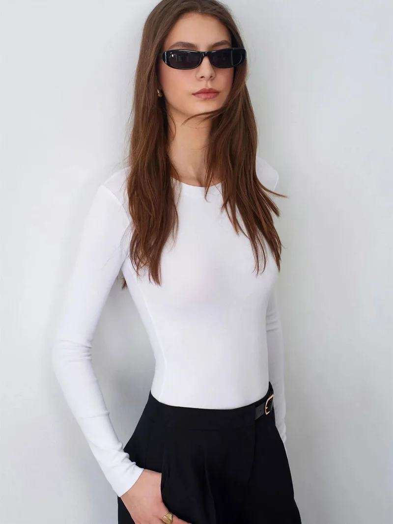 ديلفين Dilvin Slim Fit Crew Neck Jersey Bodysuit
