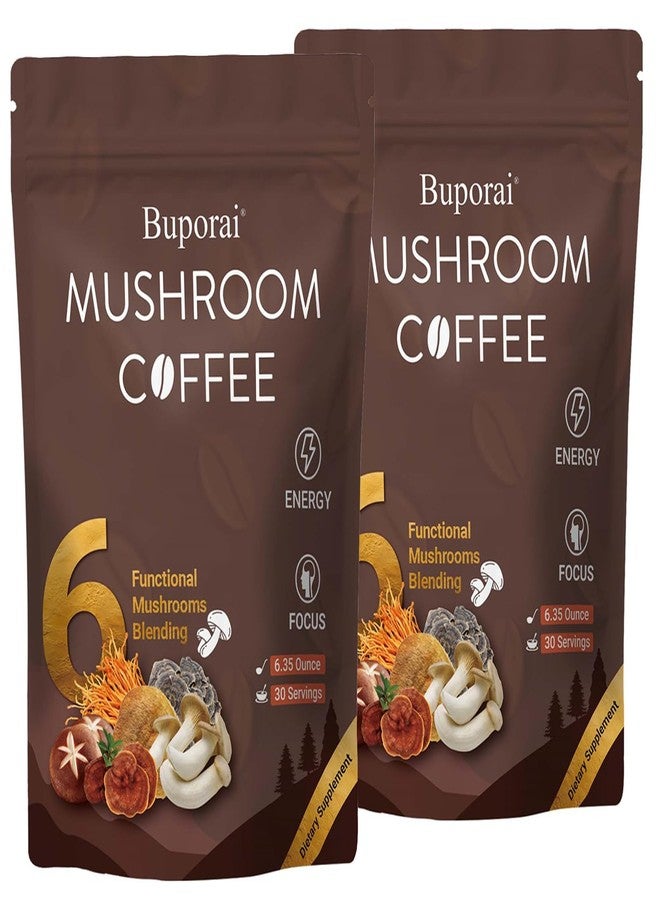 Buporai Mushroom Coffee, Instant Mushroom Coffee with 6 Mushrooms Lion’s Mane, Cordyceps, Turkey Tail & Other for Energy, Focus, Digestion, Immunity, 30 Servings (2 Pack) - Image 1