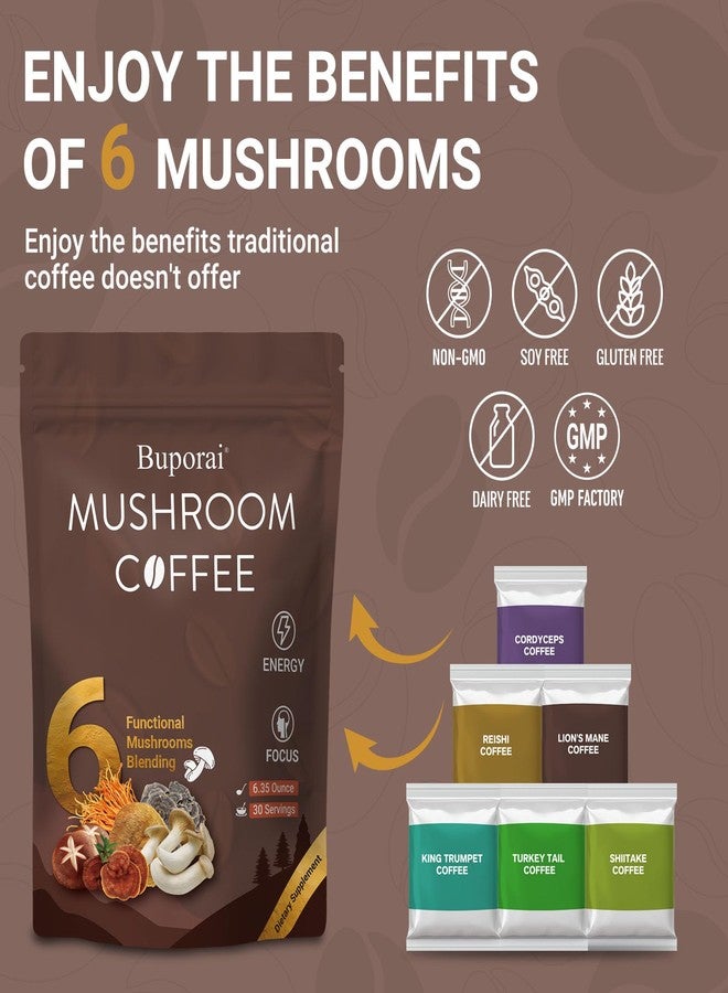 Buporai Mushroom Coffee, Instant Mushroom Coffee with 6 Mushrooms Lion’s Mane, Cordyceps, Turkey Tail & Other for Energy, Focus, Digestion, Immunity, 30 Servings (2 Pack) - Image 5