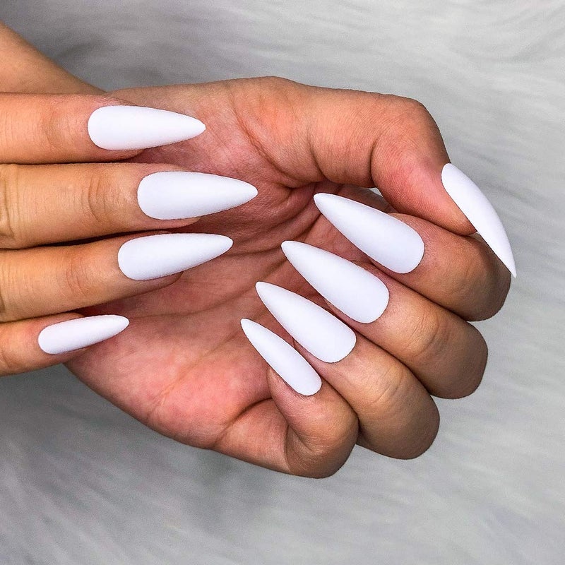 morily 24pcs Fake Nails Matte Pure Color Medium Long Stiletto Almond Press on Nails False Tips Artificial Finger Manicure for Women (White) - Image 5