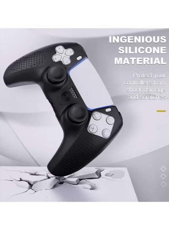 1 Set Controller Cover Skin Case + 8 Thumb Grips Set Compatible with Sony PS5 Playstation 5 - Protective Soft Silicone Gel & Anti-Slip Stick Caps Accessories for Video Games Gamepad Black - Image 5
