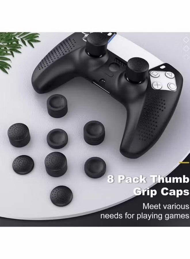 1 Set Controller Cover Skin Case + 8 Thumb Grips Set Compatible with Sony PS5 Playstation 5 - Protective Soft Silicone Gel & Anti-Slip Stick Caps Accessories for Video Games Gamepad Black - Image 2