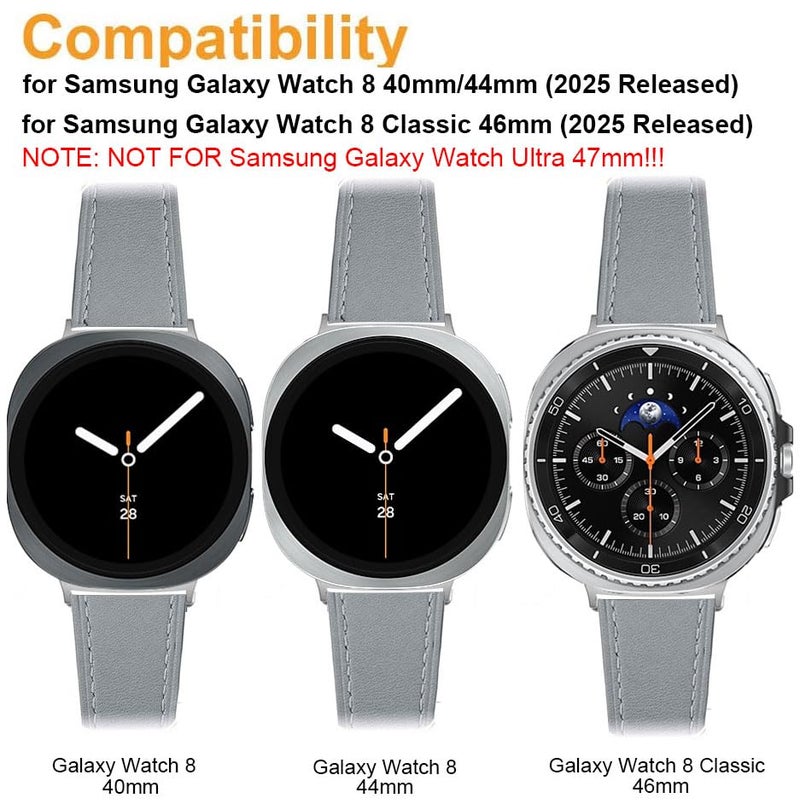 Sankel Compatible for Samsung Galaxy Watch 8 40mm 44mm/8 Classic 46mm Bands Leather, Women Men Genuine Leather Sport Replacement Strap Adjustable Wristbands Band for Galaxy Watch 8/8 Classic (Gray) - Image 2