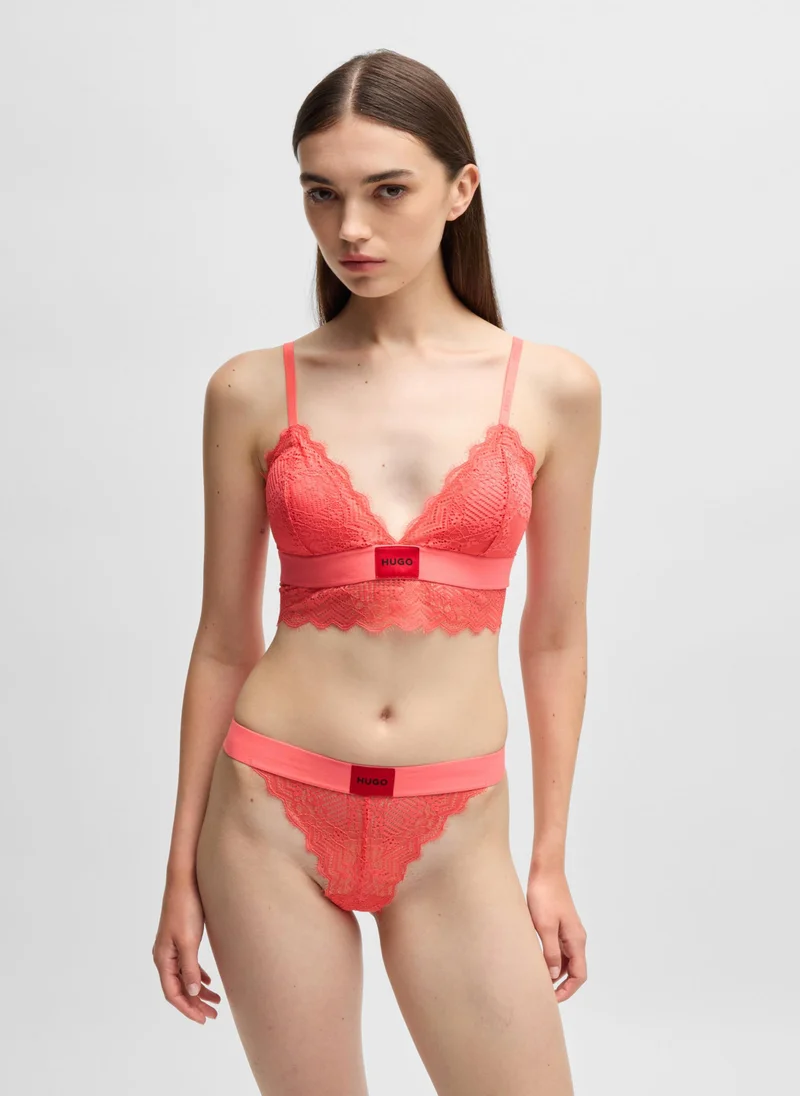 HUGO Lace-trim bra with red logo label