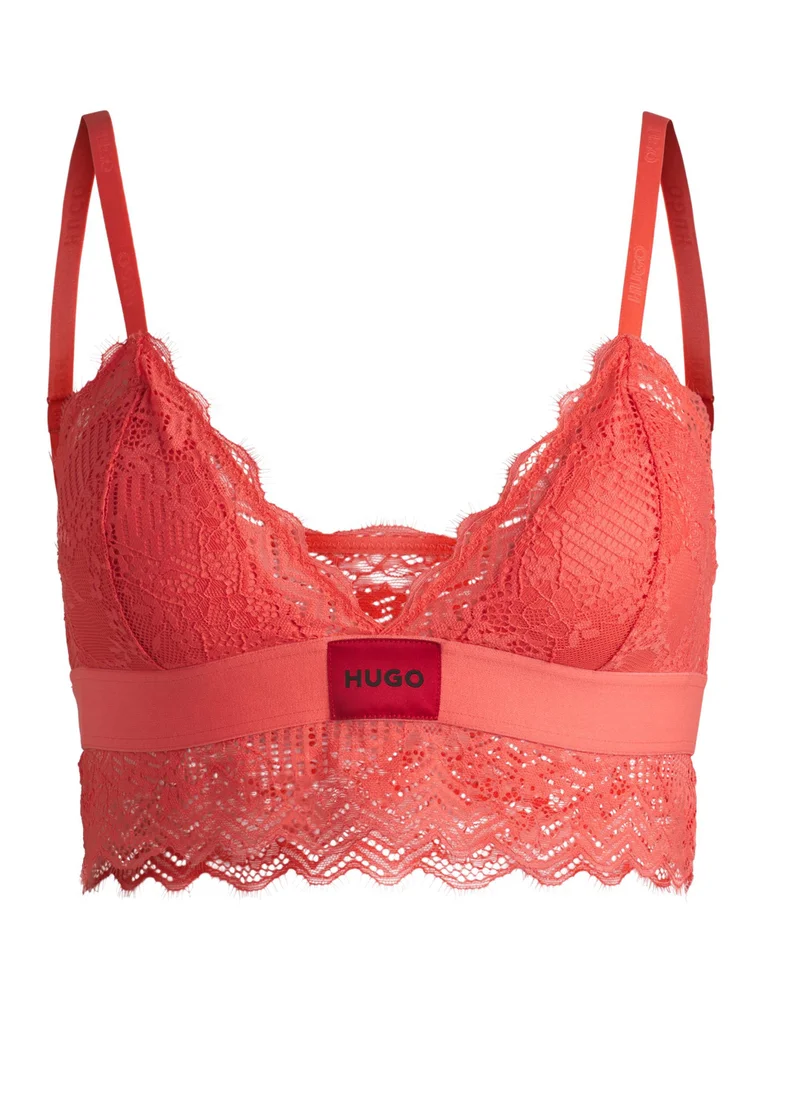 HUGO Lace-trim bra with red logo label