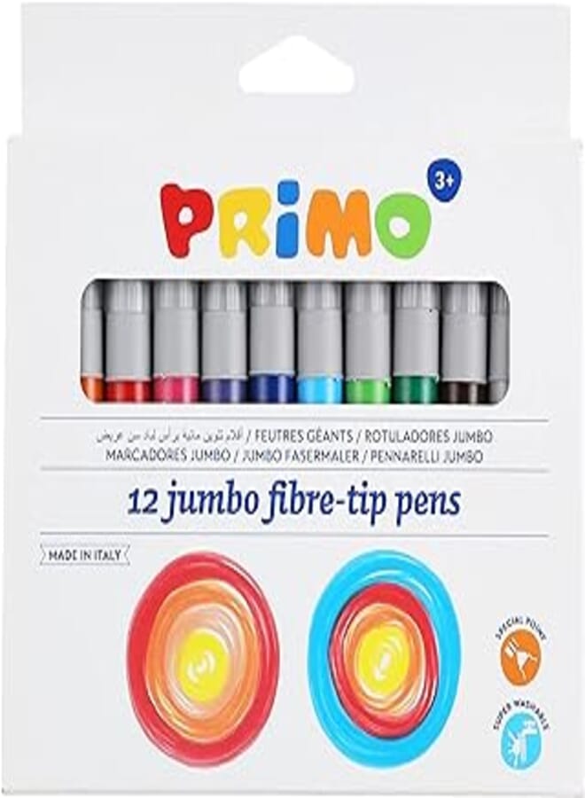 Primo 6031JUMBO12 Jumbo Fibre-Tip Washable Colors - 12 Colors