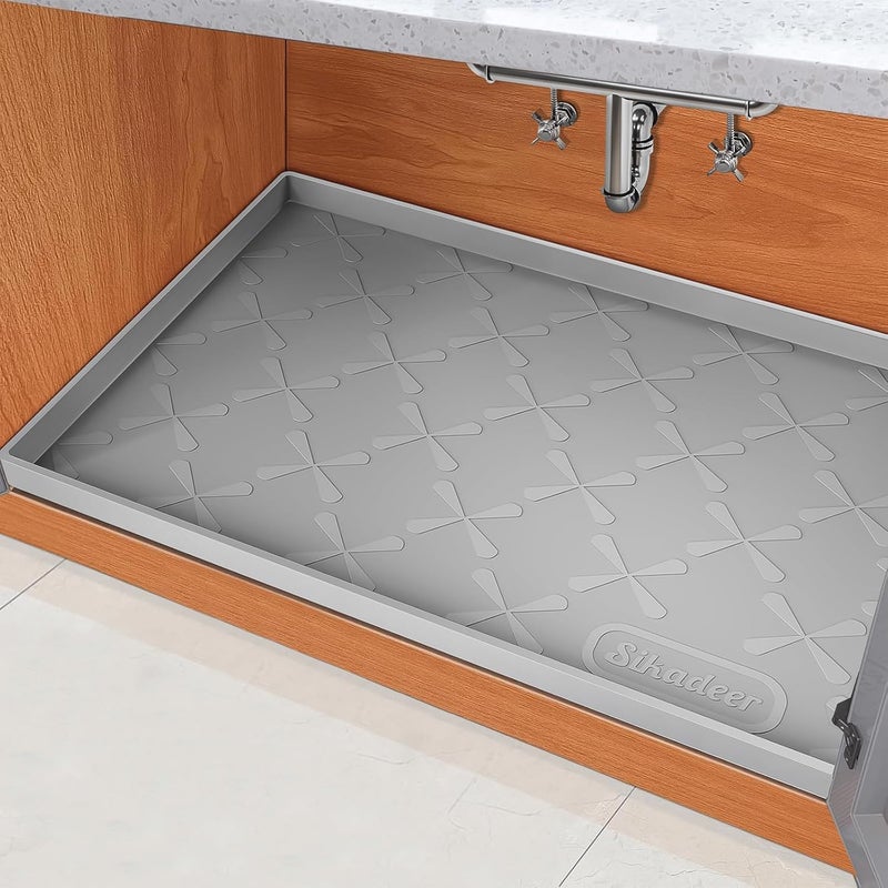 Sika deer حصيرة تحت الحوض من مقاس 22 × 22 بوصة مقاومة للماء، حصيرة سيليكون لرفوف الأدراج وبطانة الخزائن في المطبخ، واقي حوض لمنظمات المطبخ والتخزين، صينية أحذية، حصائر طعام الحيوانات الأليفة - Image 1