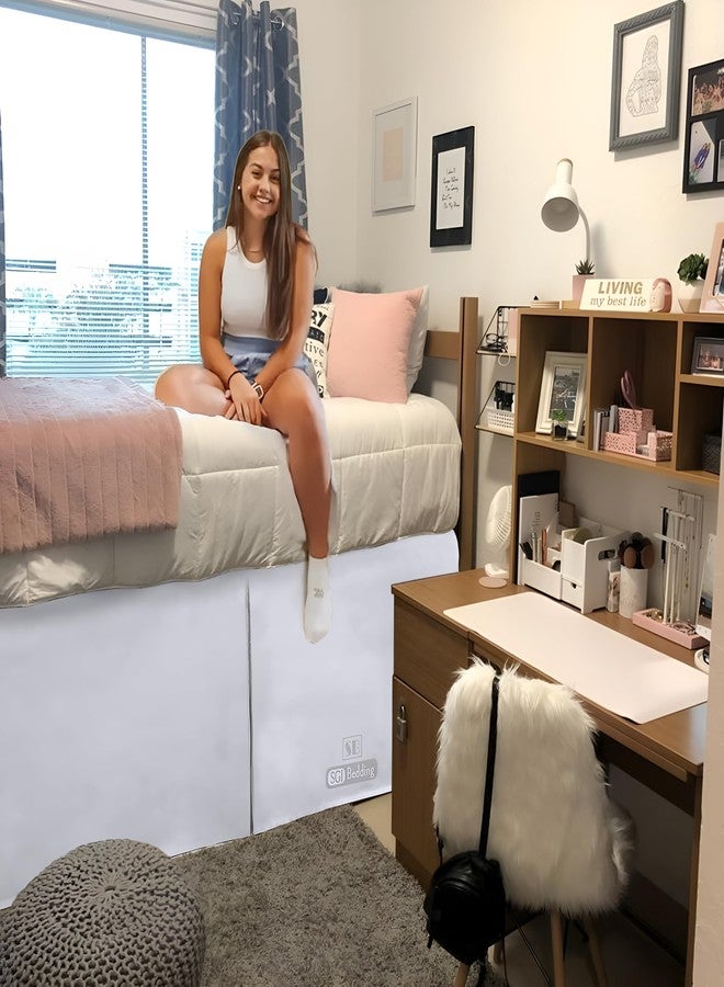 SGI bedding تنورة سرير SGI لغرفة النوم - طول 32 بوصة - أبيض، نمط مطوي لسرير غرفة النوم الجامعية - زاوية مقسومة، سهل العناية، خالي من التجاعيد من الألياف الدقيقة - Image 5