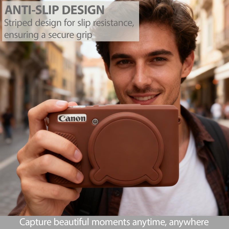 Frevyve Case for Canon PowerShot SX740 HS, SX730 HS Camera, Soft Silicone Protective Case, Slim Fit Sleeve with Removable Lens Cover and Screen Protector Accessories, Anti-Scratch (Dark Brown) - Image 2