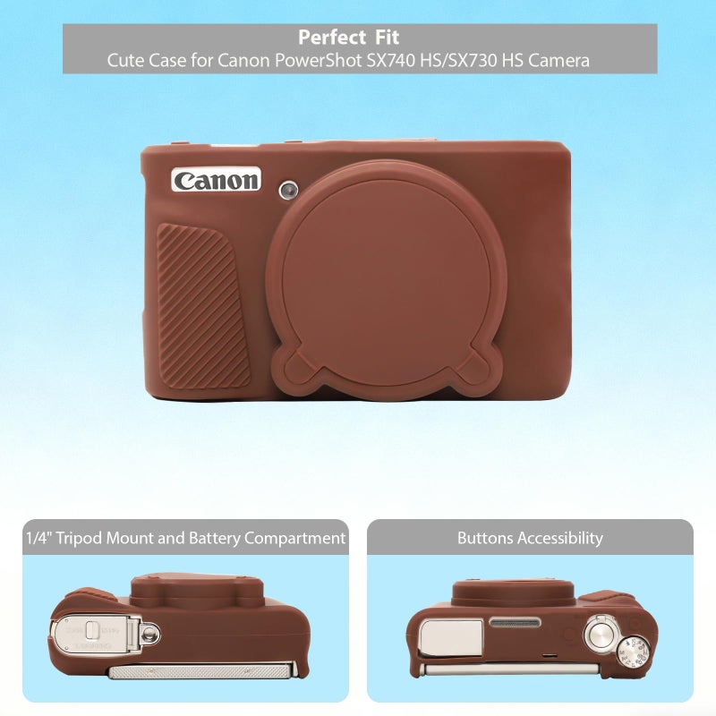 Frevyve Case for Canon PowerShot SX740 HS, SX730 HS Camera, Soft Silicone Protective Case, Slim Fit Sleeve with Removable Lens Cover and Screen Protector Accessories, Anti-Scratch (Dark Brown) - Image 5