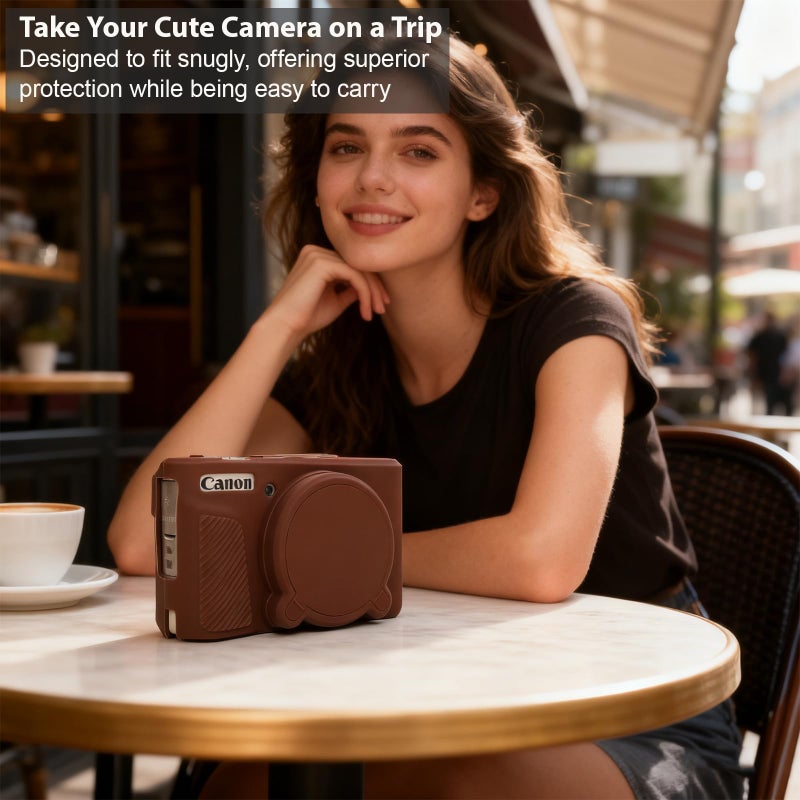Frevyve Case for Canon PowerShot SX740 HS, SX730 HS Camera, Soft Silicone Protective Case, Slim Fit Sleeve with Removable Lens Cover and Screen Protector Accessories, Anti-Scratch (Dark Brown) - Image 3