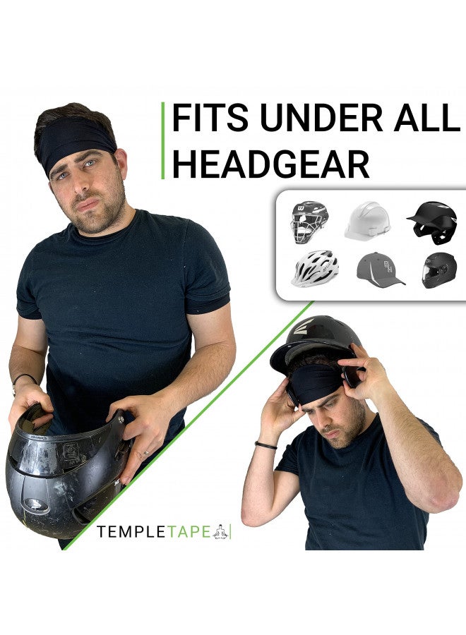 Temple Tape, Value 2-Pack, Mens Headband - Guys Sports Headbands Moisture Wicking Workout Sweatbands for Running, Cross Training, Skiing and Bike Helmet Friendly - 1-Black & 1-Gray Sweatband - Image 2