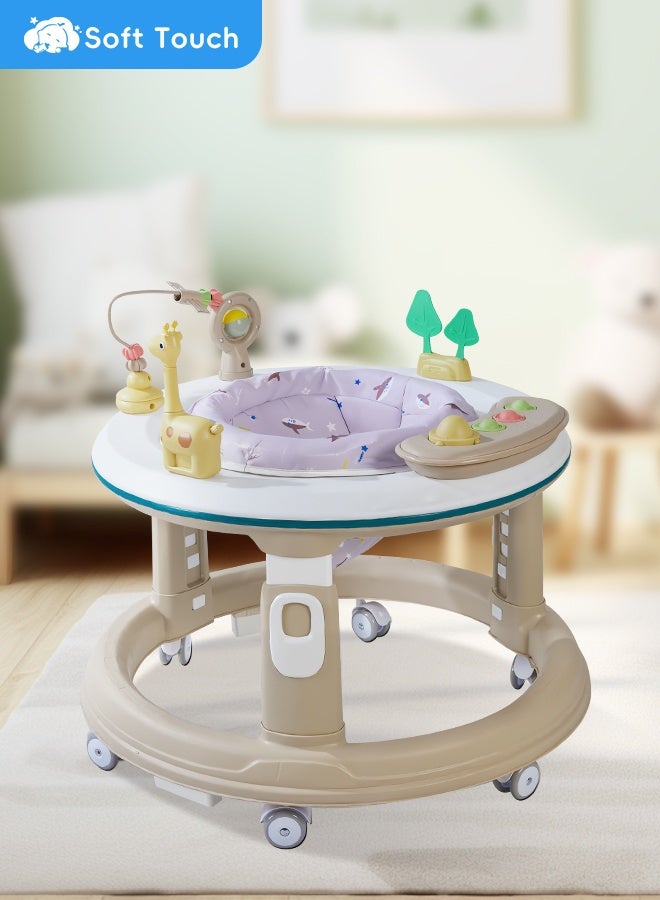 Soft Touch Baby Walker with Wheels Baby Round Walker With 5 Adjustable Height Musical Toy 360 Degree Swivel Seat Detachable Toys Infant Walker with Floor Mats for 6-18 Months Boys and Girls  - Image 1