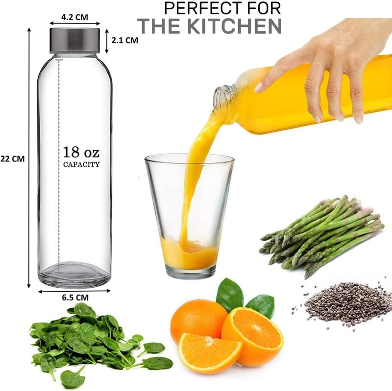 Angju Glass Water Bottles with Lids | Natural BPA Free Eco Friendly, Reusable Refillable Water Bottles for Juicing | Wide Mouth Liquid Storage Containers for Refrigerator, 18 oz Water Bottle Set of 2 - Image 2