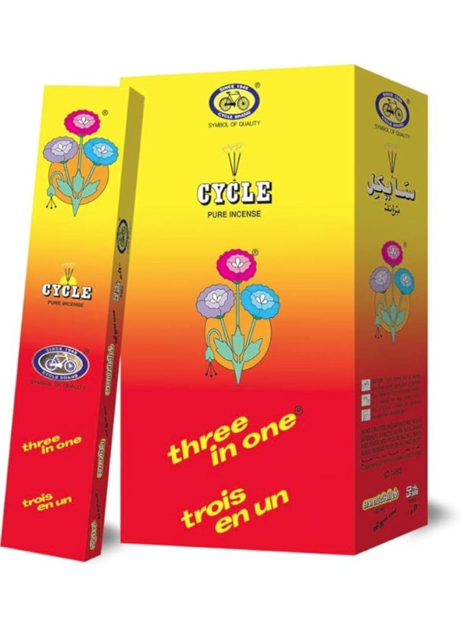 Cycle Brand Three in One Incense Sticks – 216 Sticks | Long-Lasting Aroma (Pack of 12) - Image 1