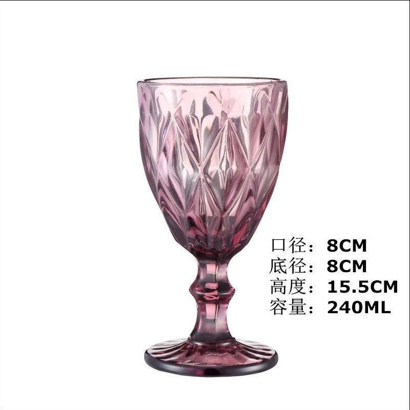 European Style Colored Glass Wine Goblets Purple Diamond trumpet 240ml 