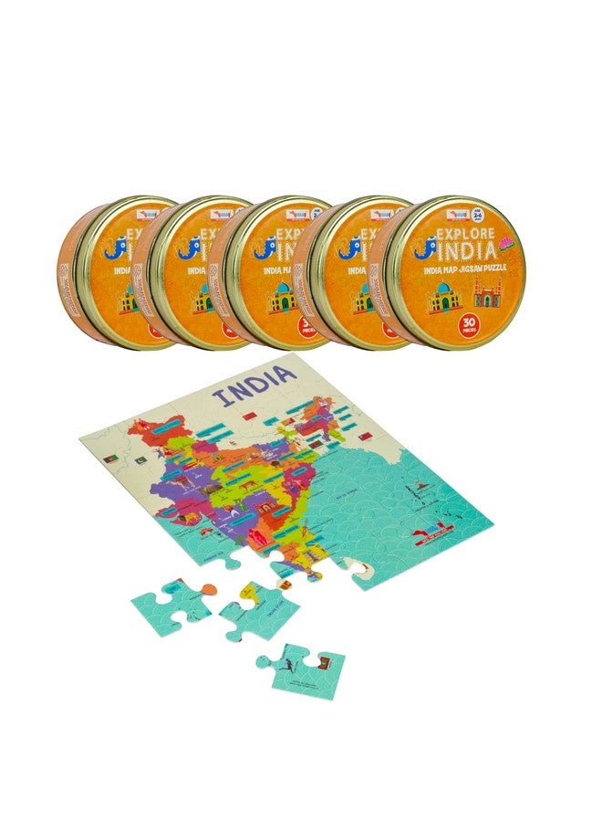 COCOMOCO KIDS India Map Jigsaw Puzzle For Kids 30 Pieces - 5 Pcs Combo Pack For Birthday Return Gifts - Reversible Puzzle With States, Educational Toy For 2-7 Years - Image 1