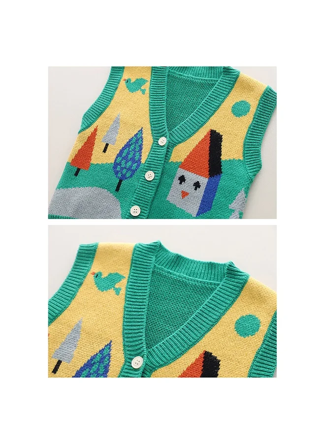 LITTLE SURPRISE BOX 3pcs Green Village Theme CardiganShirt and matching Pants set for Toddlers and Kidswinter and all season wear