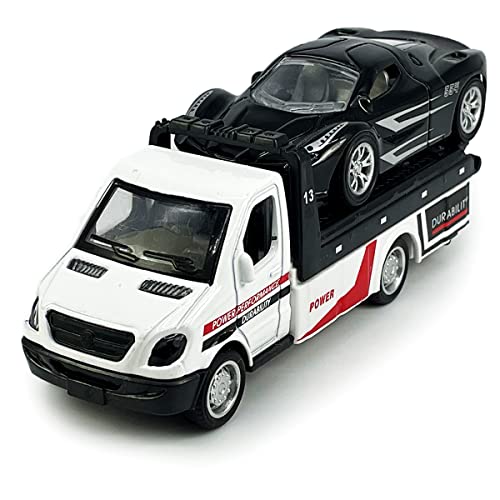 Metanyl Flatbed Truck Toy Rescue Tow Truck Transport Trailer Car Carrier Metal Diecast Pull Back Vehicles 2 in 1 Vehicle Playset Toy Trucks for Boys Kids Toddlers Birthday Gifts for Age 3 4 5 6 White - Image 5