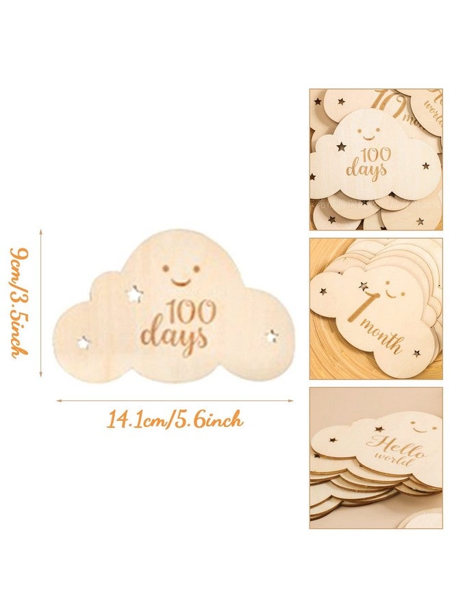 CheeseandU 8Pcs Wooden Milestone Cloud Signs Wooden Monthly Milestone Photo Cards Baby Growth Cards Pregnancy Journey Milestone Markers for Baby Shower & Photo Props (Cloud Cards) - Image 2