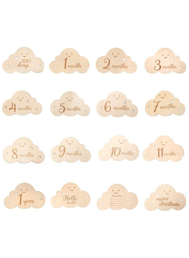 CheeseandU 8Pcs Wooden Milestone Cloud Signs Wooden Monthly Milestone Photo Cards Baby Growth Cards Pregnancy Journey Milestone Markers for Baby Shower & Photo Props (Cloud Cards) - Image 1