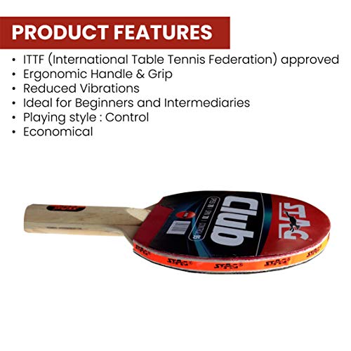 STAG Beginner ITTF Approved Rubber Club Table Tennis Racquet, 166 grams, Multicolour - Image 2