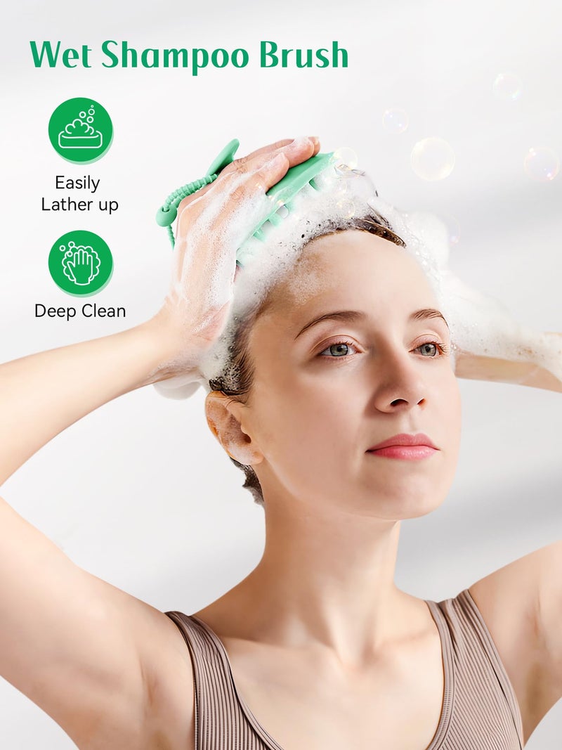 HEETA Scalp Massager Shampoo Brush with Silicone Bristles for Dandruff Removal Scalp Care & Hair Growth, Scalp Scrubber for All Hair Types, Head Massager Stress Relax, Upgraded Large Design,Green - Image 5